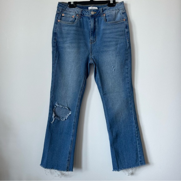 Avec Les Filles Blue Ankle Length Flare Raw Hem Blue Jeans Size 27 - Picture 2 of 10